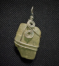 Handmade Green Sea Glass Silver Tone Wire-Wrapped Pendant Charm, Beach Theme
