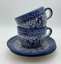 Original Bunzlauer Keramik Set 2 Tassen/Untertassen - Blauer Falter - II Wahl