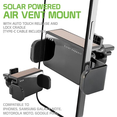 Cellet Solar Car Vent Phone Mount Auto Lock 360° Cradle USB-C (No Phone Charging