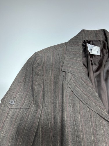 David N Blazer Jacket Womens Size 16 Brown Belted Stripe Classic Sleeve Pocket - Picture 5 of 10