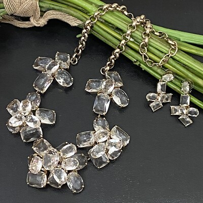 ANN TAYLOR LOFT Ice Crystal Runway Chunky Statement Necklace & Earrings Set