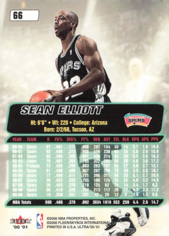 2000-01 Ultra #66 Sean Elliott - Image 2 of 2