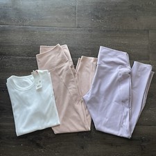 UNIQLO UV protection AIRism Leggings Pink & Purple & NEW White T-shirt