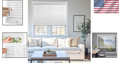 Stylish Cordless Vinyl Blinds - 25.75" W x 60" H, Light Filtering Elegance - Picture 2 of 11