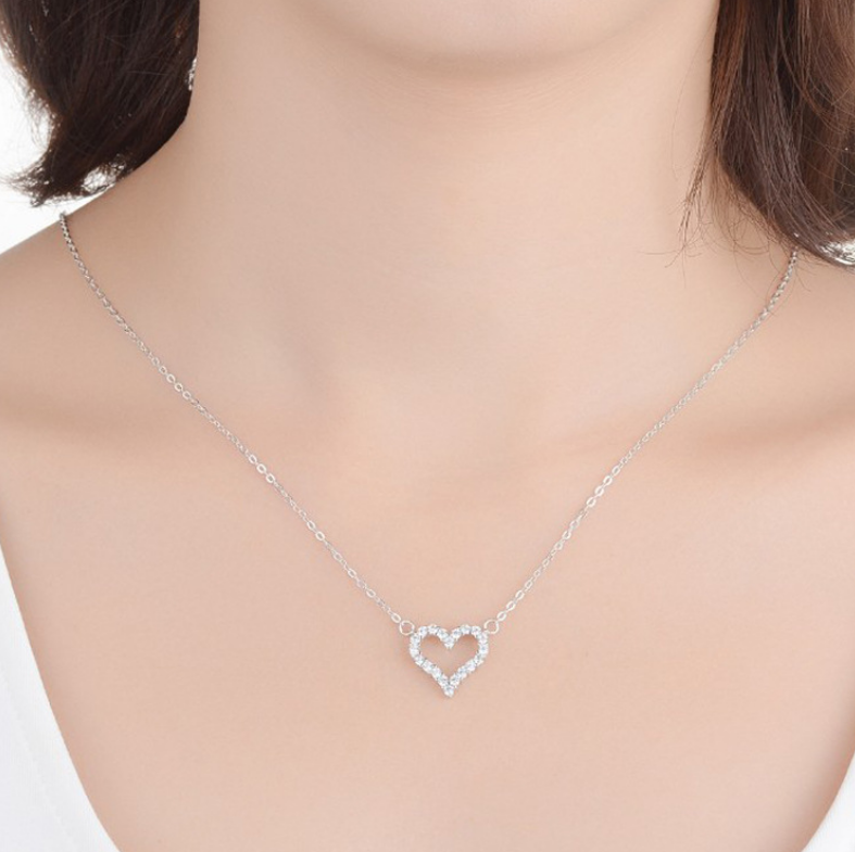 Silver Crystal Heart Pendant Necklace Birthday Gift For Wife