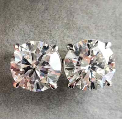 HUGE & RARE 12 Ct Treated Certified Off White Diamond Solitaire Stud, 925 Silver