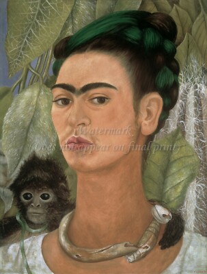 FRIDA KAHLO Art Poster or Canvas Print ''Self Portrait With Monkey''