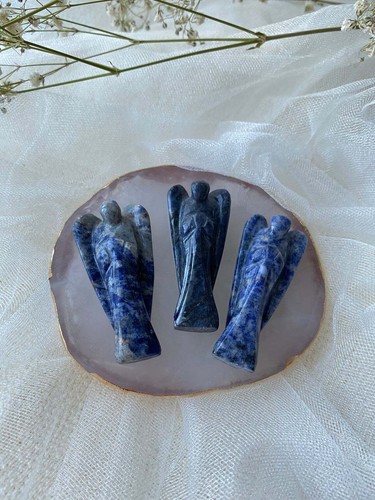 1 Psc Sodalite Stone Carved Angel Psychic Guardian Spiritual Healing Reiki Gems - Picture 3 of 3