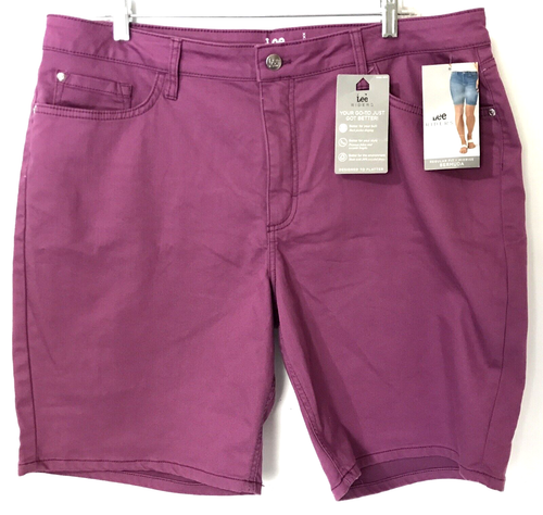 Lee Riders Mid Rise Regular Fit Bermuda Shorts Women Size 18 Purple Stretch NWT