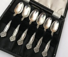 Antique Art Nouveau RM&S Naturalist Sterling Silver Teaspoons Coffee Spoons 1908