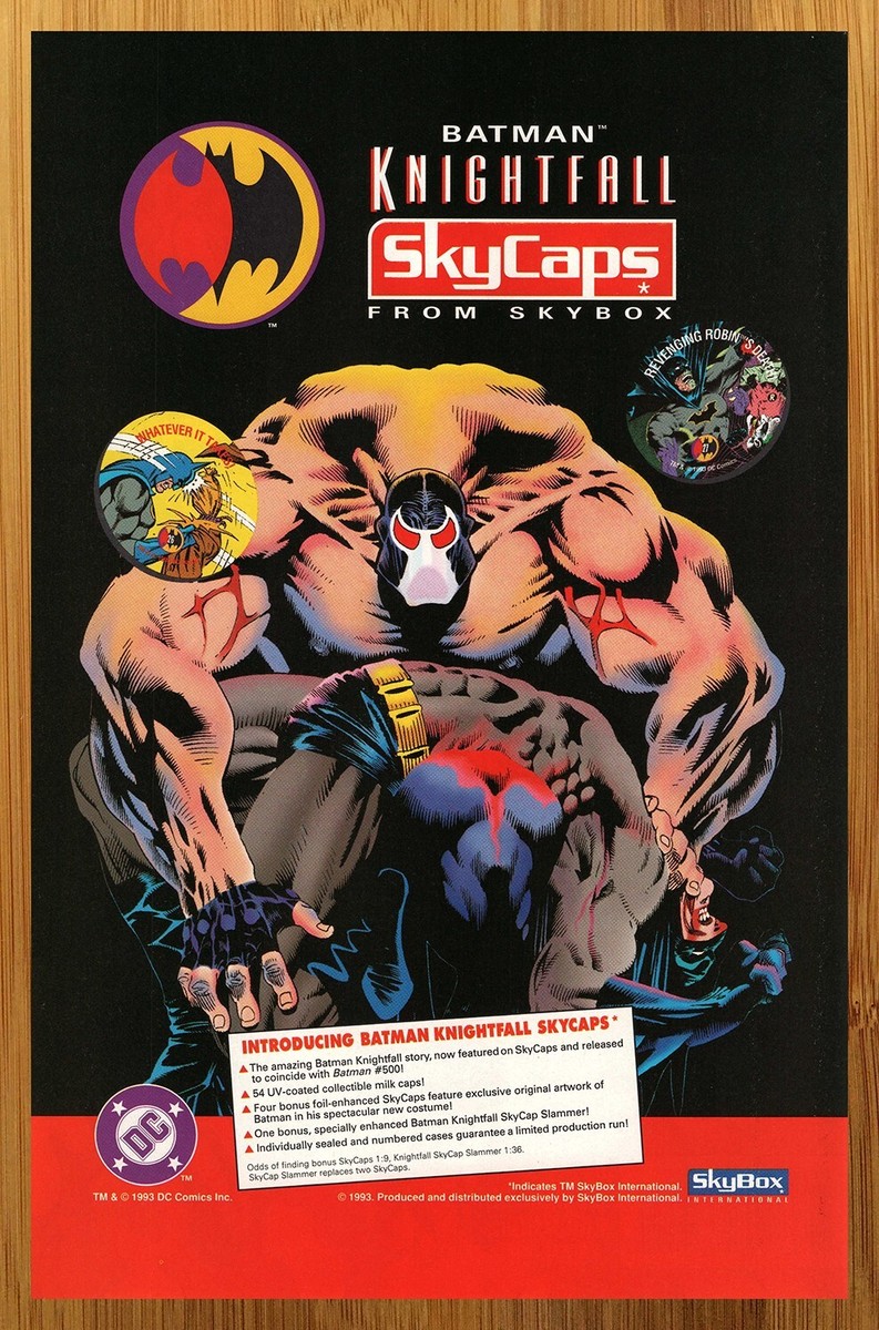 1993 Batman Knightfall Skycaps/Pogs Print Ad/Poster Bane Kelley