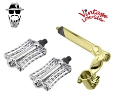 Vtg Twisted 22.2 Stem Gold & Butterfly Triple Square Twisted 1/2 Pedals Chrome