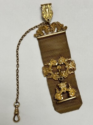 Antique Victorian Gold Plated Mesh Ribbon Pocket Watch Fob