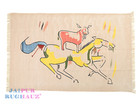 4x6 Blue Yellow Donkey on Horse Wall Tapestry Cotton Modern Handmade Animal Rug