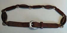 Vintage Fossil Brown Leather Concho Belt Womens Sz Small/Medium 30"-33.5" Waist