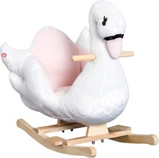 Qaba Kids Ride On Rocking Horse Plush Swan Style Toy with Music,White and Pink