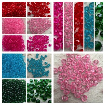 100 x Acrylperle rund facettiert 6mm x 5,5mm Farbwahl Bead DIY Perlen NEU