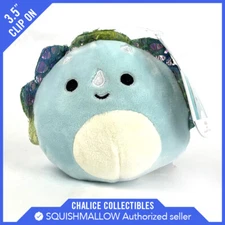 Squishmallow Kellytoy Plush Malik the Triceratops Clip On Keychain 3.5" NWT
