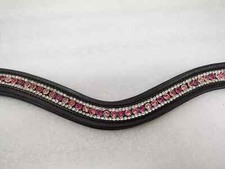 Designer Gorgeous 3 Row Pink Crystal Horse Leather Browband For Bridle.