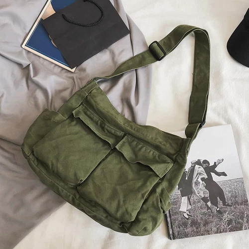 Damen Canvas solide Teenager Kuriertasche Damen große Kapazität Umhängetasche - Bild 13 von 37