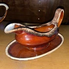 Vintage Hull Beautiful Brown Drip Gravy Boat & Tray Plate Oven Proof Made in USA
