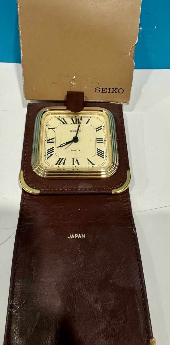 Vintage Seiko Faux Leather Quartz Travel Alarm Clock. Made In