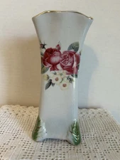 Unmarked Vintage CeramicRose Vase 7 inches Tall X 3 Inches Wide Hand Painted