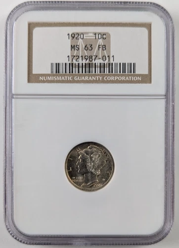 1920 Mercury Silver Dime 10c NGC MS63 FB Full Bands 1721987-011