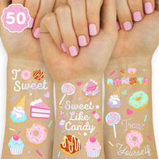 Donut Temporary Tattoos - 50 Iridescent Styles Sweet One Birthday Decorations,