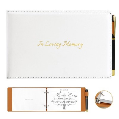 Funeral Guest Book for Memorial Service, White Leather Celebration of Life Gu...