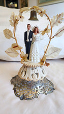Vintage Bride Groom Wedding Cake Topper Figurine Bell Floral Arch White
