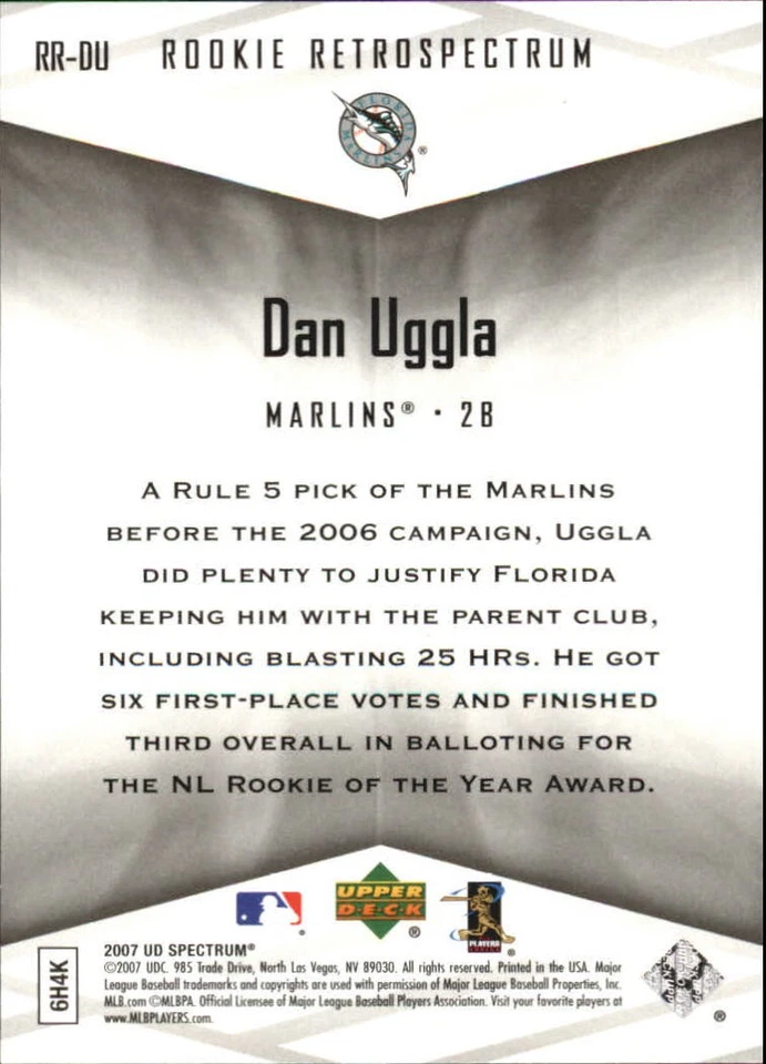 2007 Upper Deck Spectrum Rookie Retrospectrum #DU Dan Uggla - BB - Image 2 of 2