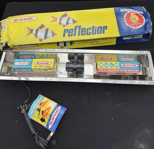 Rare 1960s New 20” Metaframe Reflector Aquarium Light In Box With Inserts Bulbs