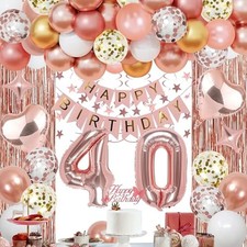 40th Rose Gold Birthday Decorations for Women, 55 PCS Birthday Party Packs