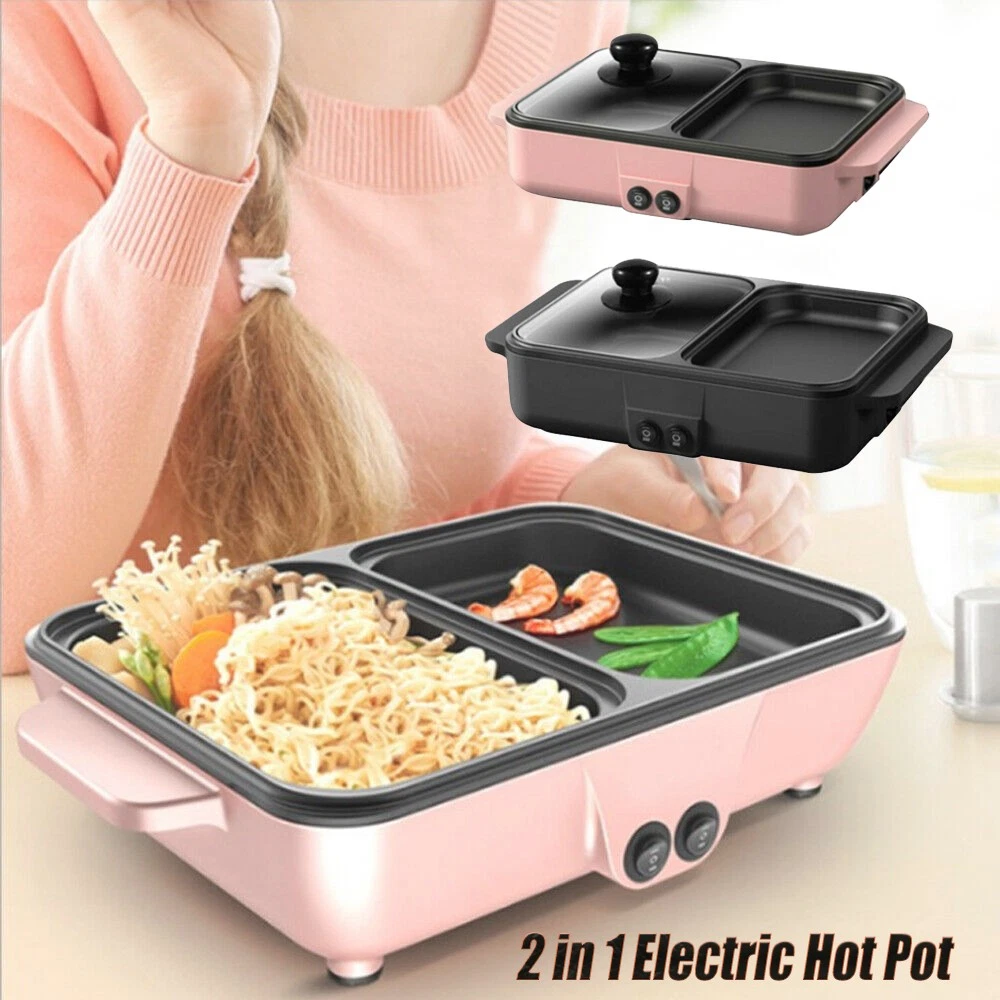 2 in 1 Electric Hot Pot Camping Barbecue Grill Non-Stick Smokeless Baking Pan