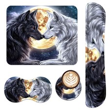 Mouse Pad with Wrist Rest and Cup Coaster, Ergonomic Keyboard Mouse Wrist Res...