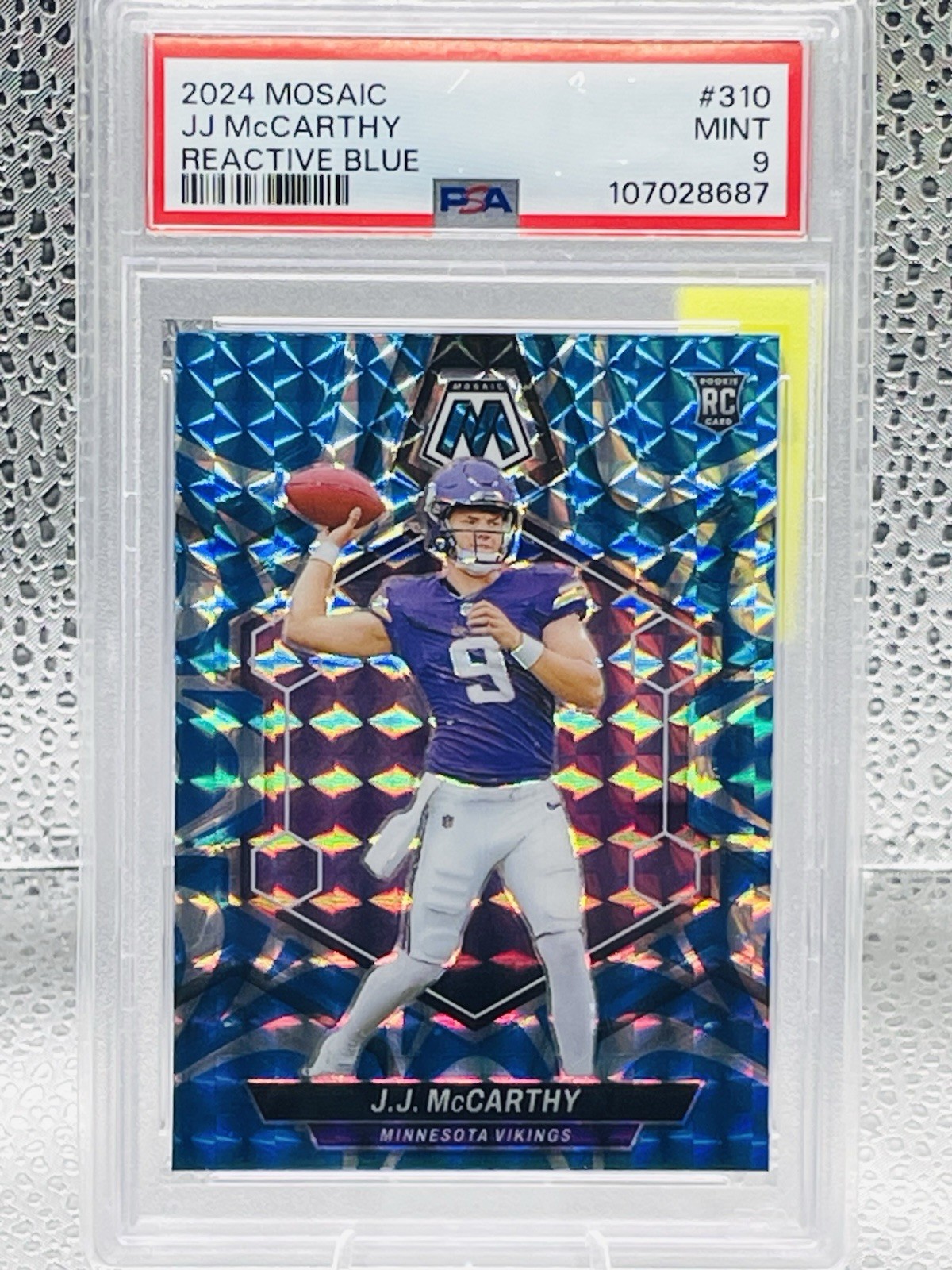JJ MCCARTHY - 2024 Mosaic Reactive Blue #310 Rookie MINT PSA 9 - VIKINGS