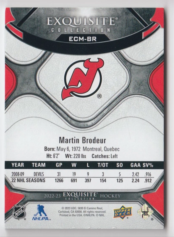 2022-23 UD EXQUISITE MOMENTS MARTIN BRODEUR /299 NEW JERSEY DEVILS - Image 2 of 2