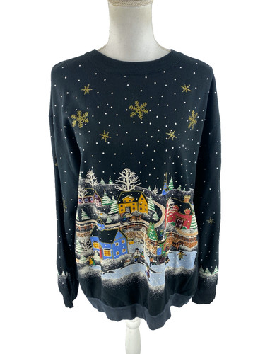 Holiday Time Womens L Holiday Season Christmas Sweater Grandma AOP Winter Snow
