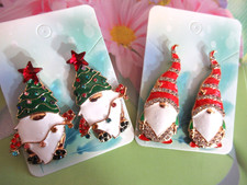 Cute Christmas Gnome Lights Multi-Crystal Statement Drop Earrings You Choose