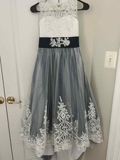 Ball Gown Dress White And Dark Blue Lace Overlay