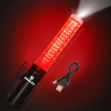 Rechargeable 10-Inch Traffic Wand with LED, 3 Flash Modes for Directing