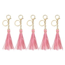 5Pcs Leather Keychain Tassels with Lobster Clasp Key Ring, Pink