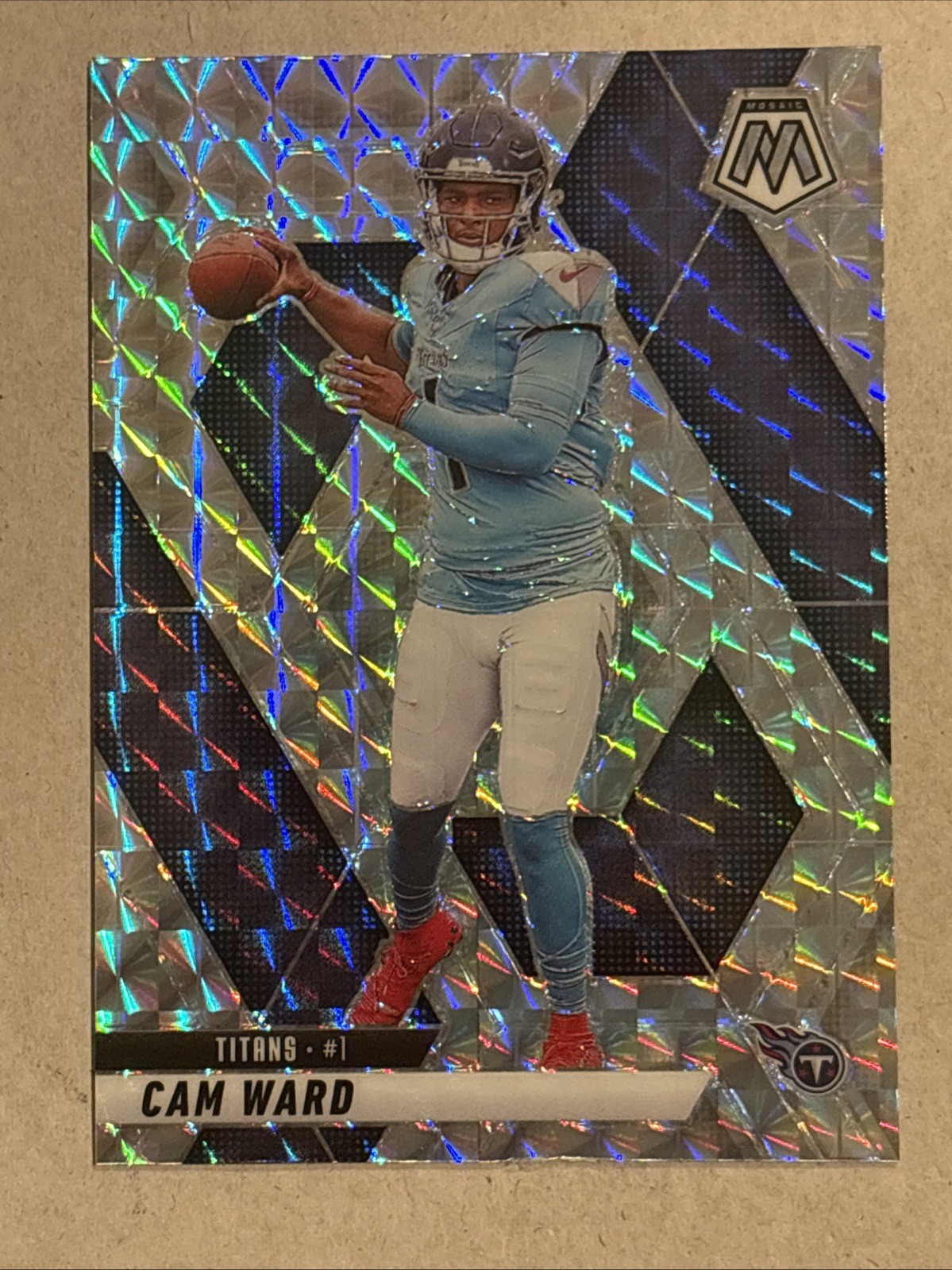 2025 Panini Mosaic Cam Ward RC Silver Mosaic Prizm #382 Titans