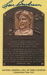 Lou Boudreau- Signed Hall of Fame Plaque Postcard