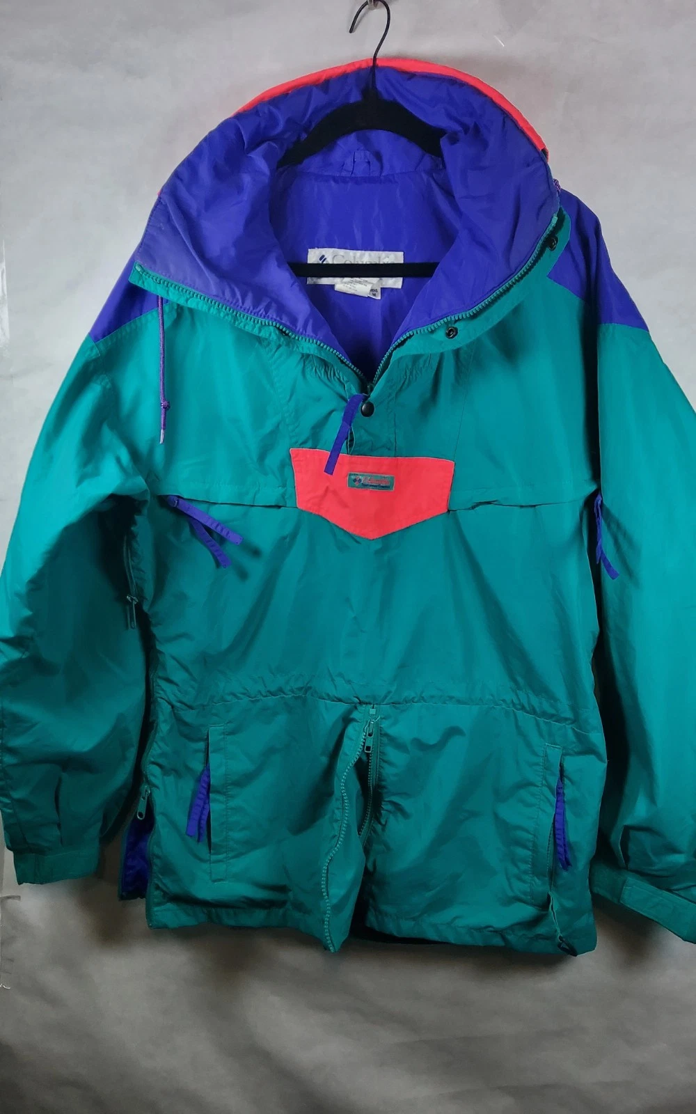 Vintage 90s Columbia Mens Multicolor Pullover Nylon Windbreaker Jacket Medium
