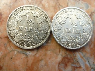 KAISERREICH 2X 1/2 Mark 1917A u.1918D Silber SS und besser