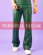 Men's Genuine Green Lambskin Leather Pant Jeans Style Bootcut Pant 5 Pockets