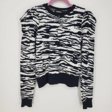 Express Zebra Print Cropped Sweater XS Womens Fuzzy Puff Sleeves Black White