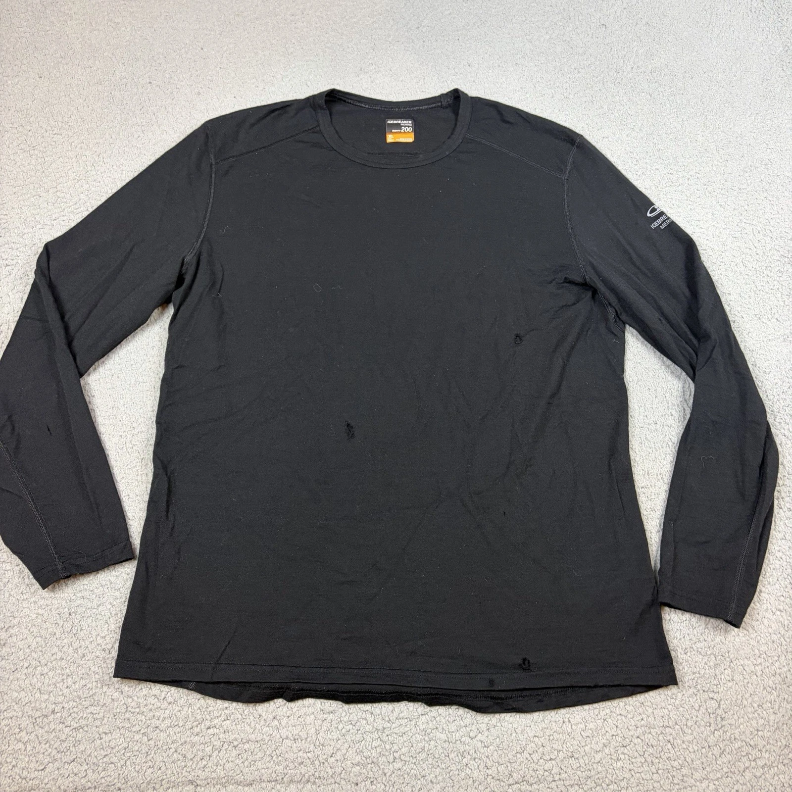 Icebreaker Merino 200 Base Layer Shirt Mens XL Black Long Sleeve Wool Outdoor